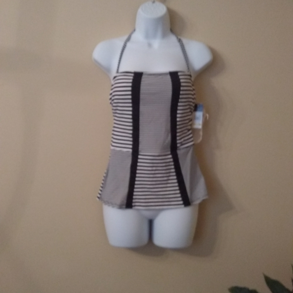 NWT Cole black/white stripe tankini top
